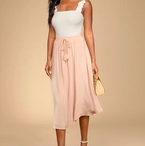 Lulus High Waisted Regatta Blush Pink Tassel Midi Skirt Small